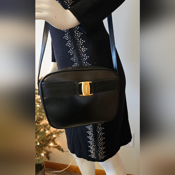 Salvatore Ferragamo Handbags - Salvatore Ferragamo Black Crossbody Bag with Gold Accent